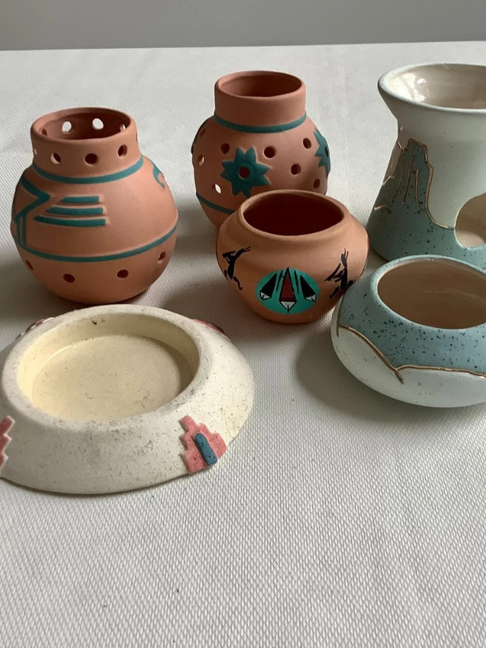 Collection of small Southwest Candle holders Clay Ceramic